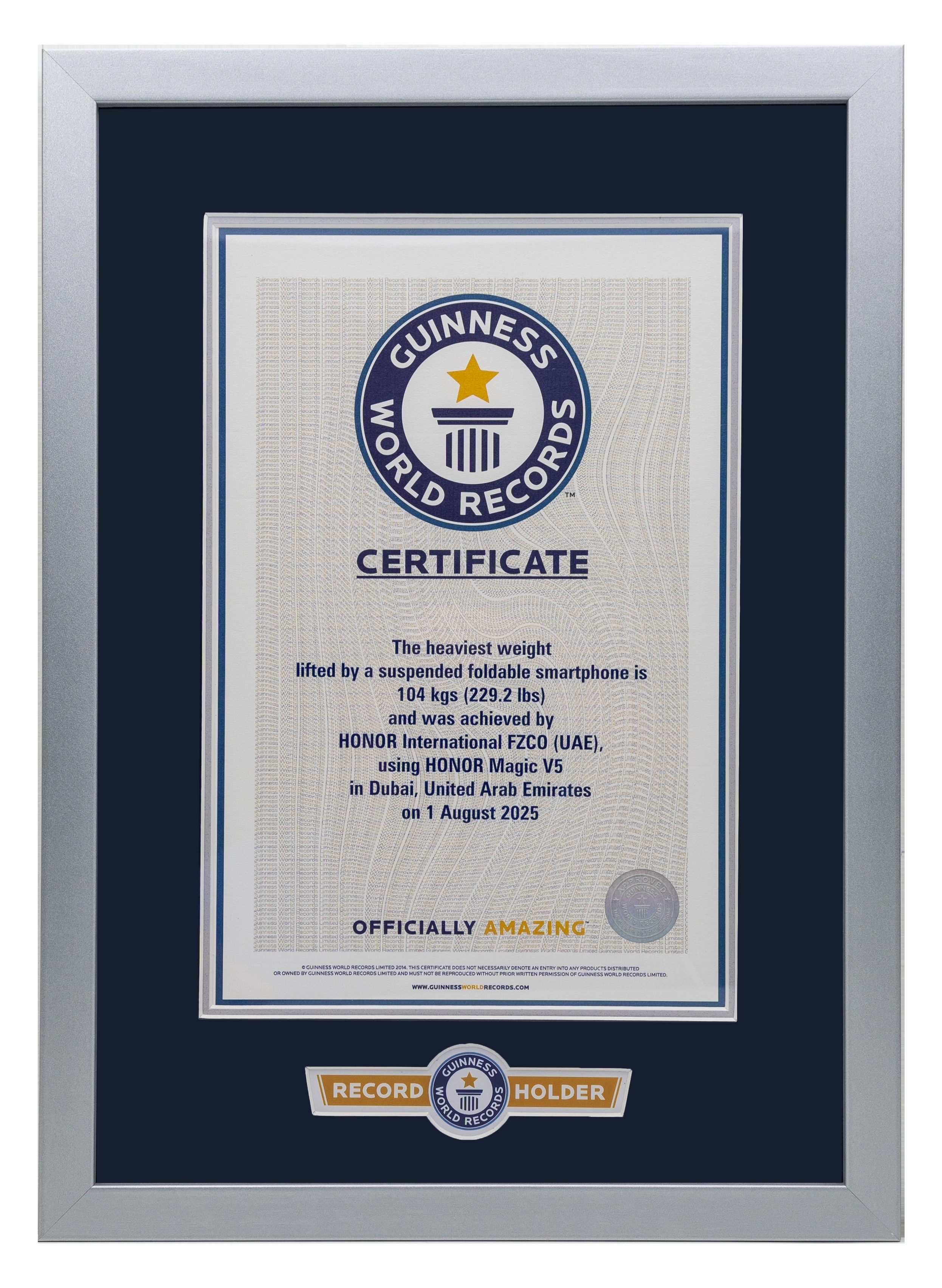 Le certificat obtenu par le HONOR Maghic V5